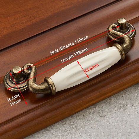 (Ensemble de 2 pièces) Poignées de meuble en céramique blanche bronze antique, boutons de tiroir en alliage de zinc, accessoires de mobilier européens