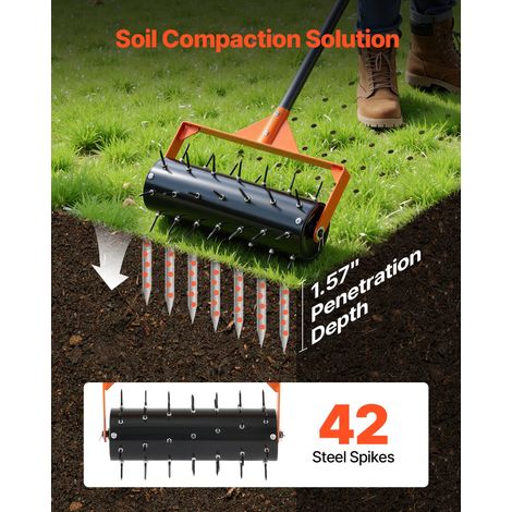 Aérateur de Pelouse Roulant 41 cm Aérateur de Gazon Manuel à Pousser Outil d'Aération de Terrasse pour Sols Compactés dans Jardin C… (1/5)