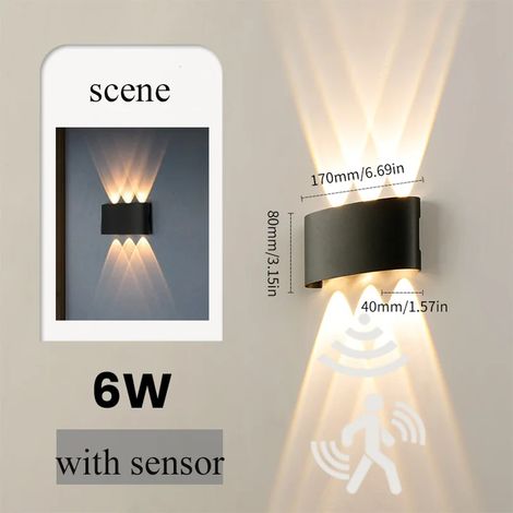 (Blanc chaud - 6 W avec capteur) Applique murale LED extérieure étanche IP66, lampe murale intérieure minimaliste et créative pour chambre à coucher (1/5)