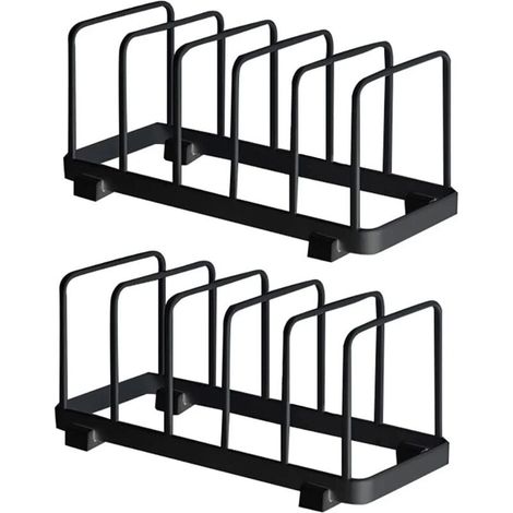 Assiette Organisateur, Égouttoir à Vaisselle, Supports à Assiettes, Organisateur d'Étagère à Assiettes, Rangement de Planche à Découper pour Cuisine Comptoir Placard (Noir, 2 Pièces)-LIAIKI (1/4)