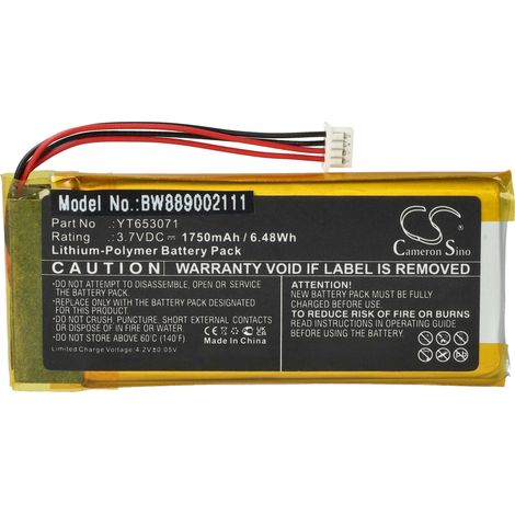 vhbw Akku Ersatz für xDuoo YT653071 für MP3-Player Musik Player (1750 mAh, 3,7 V, Li-Polymer)