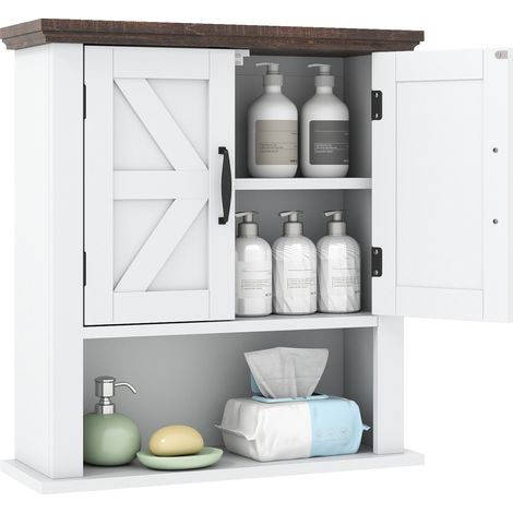COSTWAY Medicine Cabinet with Doors Farmhouse Wall Mounted Bathroom Cabinet-White (1/5)