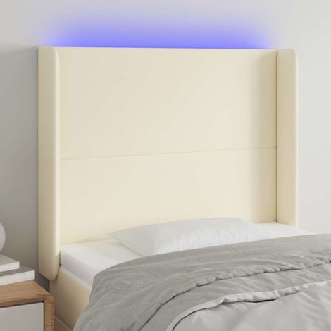 vidaXL Cabecero con LED cuero sintético color crema 83x16x118/128 cm (1/5)