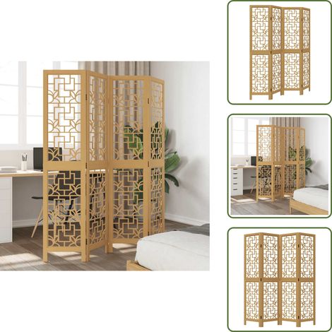 Cloison de séparation 4 panneaux marron bois paulownia massif - Séparateur De Pièce - Écran D'intimité - Cloison Pliable - Décoration Murale - Meuble Modulable (1/5)