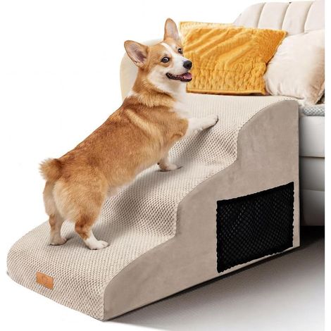 Escalier pour Chien à 3 Marches, Rampe pour Chien, Escalier en Éponge Haute Densité, Escalier Antidérapant pour Animal Âgé/Blessé, Offre Rouleaux Anti Peluches (1/2)