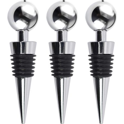 Stoppers vin pour bouteilles - Champagne Stoppers - Lot de 3 bouteilles en acier inoxydable - Bouchons compacteurs Accessoires de cuisine - Bar Accessoires - Emballage sous vide