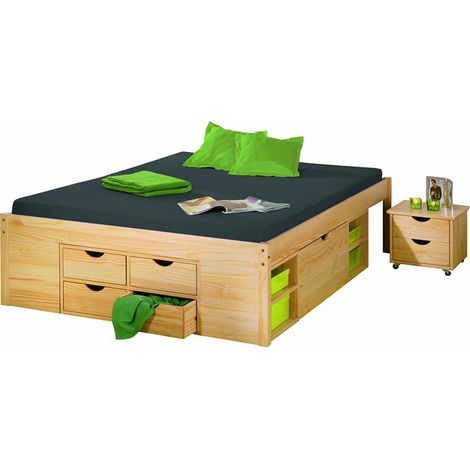 Lit Multi-Rangements Naturel, Dim : 209 x 146,3 x 47,5 cm -PEGANE-