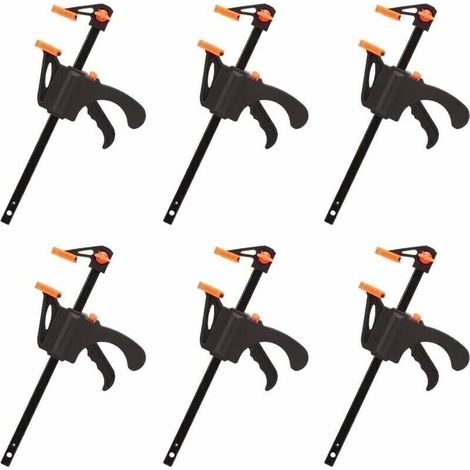 Dstockage Lot de 6 Serre-joints en Forme de F, Serre Joint avec Serrage Rapide et Facile, Outils Main pour Menuiserie, Porte en Bois(4pouces)