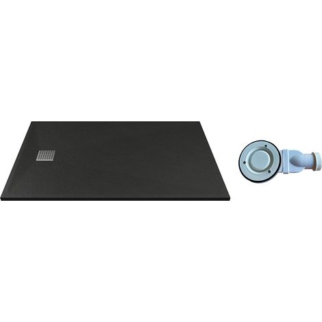 Receveur de douche extra plat à poser ou à encastrer recoupable en résine SMC avec siphon - Noir - 140 x 90 cm - MIRNOSA (1/5)