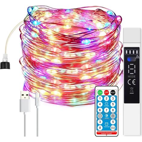 Jandei - Guirnalda luces USB recargable 10m 100leds Multi-Colores con mando 1800MA bateria