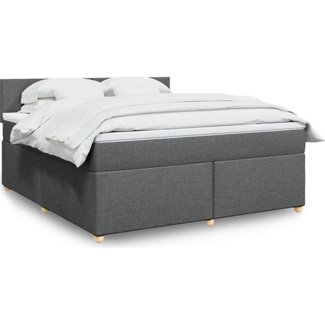 Cama box spring con colchón tela gris oscuro 180x200 cm (1/5)