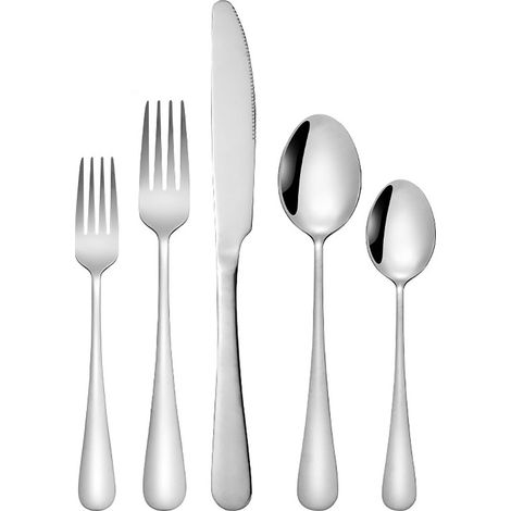 Ensemble de couverts en acier inoxydable, comprenant un couteau, une fourchette et une cuillère. Ensemble familial (60 pièces), idéal pour 12 personnes, 5 x 12 couverts. (1/5)