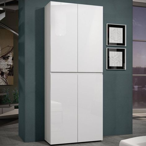 Zapatero Antaleone, Mueble Porta Zapatos 10 Estantes, Hecho en Italia, 34x80x200h cm Blanco Brillante (1/5)