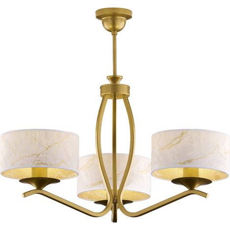Lampada sospensione oro, 3 paralumi bianchi E27 Jupiter (1/5)
