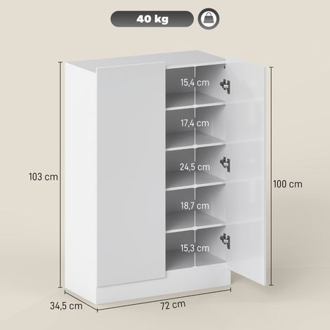 Armoire à chaussures 5 étages pour 20 paires, étagères réglables, meuble d'entrée en bois blanc pour couloir, rangement compact (1/5)