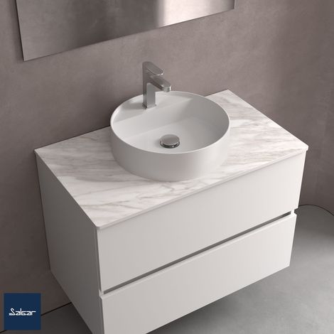 Salgar Aufsatzwaschtisch BICA ohne Siphon und Clickerabfluss SOLID SURFACE WEIß MATT Ø 390 x 105 mm (1/3)