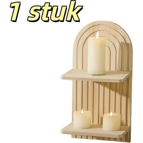 pièce - Étagère murale en bois - Double couche - Courbée - Étagère décorative - Convient pour le salon, pour le rangement des bougies - 3015 cm - Couleur bois naturel (1/5)