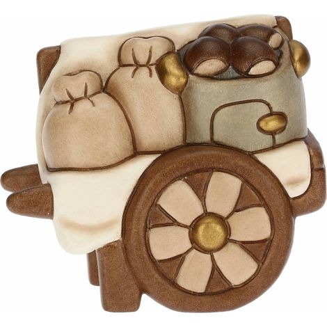 THUN - Carretto con Castagne in Ceramica Decorata a Mano, Linea Presepe Classico, Decorazioni Natale Casa, 8.5x5.5x7.3 cm h (1/5)