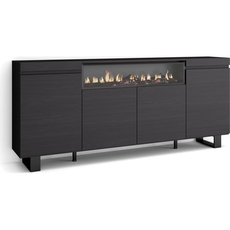 Skraut Home Credenza, Mobile, Cucina Madia, mobile ingresso 200x87x35cm 4 Porte Camino elettrico Design industriale Stile moderno Nero (1/5)