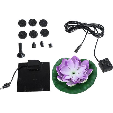 Pompe à fontaine solaire flottante décorative pour bassin de jardin avec décoration de nénuphar, belle et élégante, adaptée à la salle de bain, disponible en plusieurs couleurs, version solaire violet (1/5)