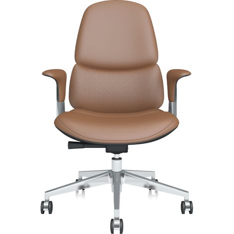 Mittelhoher Bürostuhl aus braunem Leder mit Wippfunktion und Aluminiumfuß MODENUIT (1/5)