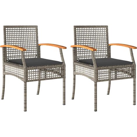 Chaises de jardin coussins lot de 2  Chaises d'extérieur gris résine tressée acacia (1/5)