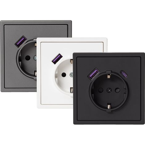 Schuko Steckdose Typ F mit USB Anschluss Luxe 990 Grau Antracita