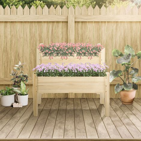 Table Culture Jardin Urbain Surélevé Niveaux Aménagement Extérieur Bois Naturel 86x85x72cm