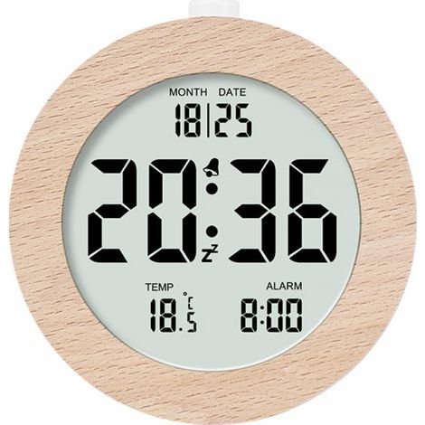 Sveglia digitale in legno, sveglia mattutina, orologio digitale LCD con visualizzazione di data, temperatura, funzione snooze e retroilluminazione, orologio digitale alimentato a batteria (1/5)