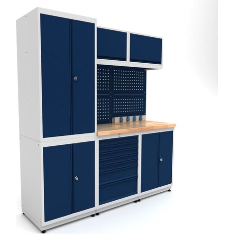 Établi d'atelier industriel 1860 mm PRACO M T01 - Plateau en hêtre massif - Éclairage LED - Tiroirs et armoire MW Tools PRAM1860T01 (1/3)