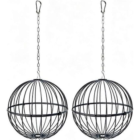 Lot de 2 mangeoires suspendues pour poules - Grande boule métallique à friandises végétales - Distributeur de friandises robuste avec chaîne (1/5)