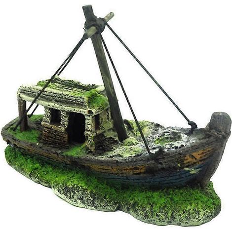 Décorations d'aquarium en forme de bateau, ornements d'épave en résine, cachette pour betta. (1/4)