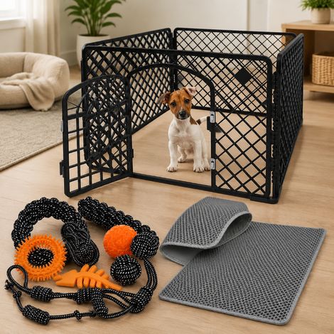 Universal Dog Playpen Set (3-Piece) – 10-Piece Toy Pack, 90x90 cm ABS Pen & 60x45 cm Litter Mat (1/5)