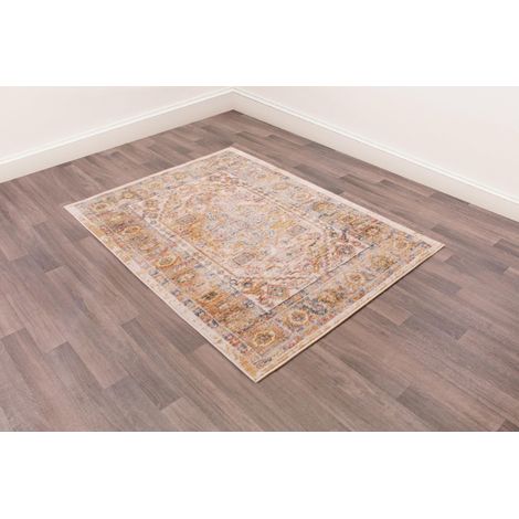 Nova 8879C Traditional Vintage Classical Bordered Medallion White Rug Floor Mat Carpet X-Large 200 x 290 cm (6'7"x9'6") (1/4)
