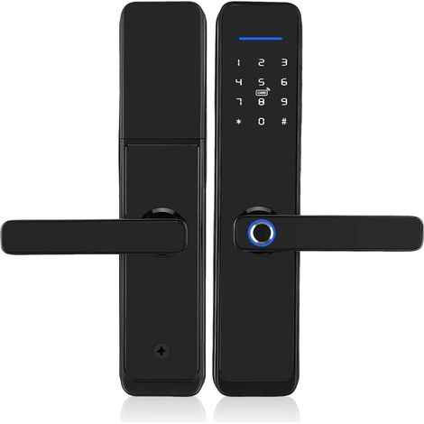 Serrure de porte biométrique avec empreinte digitale, serrure de poignée de porte électronique WiFi, mot de passe d'empreintes digitales IC Card APP clé à distance déverrouiller le levier de porte ava (1/5)