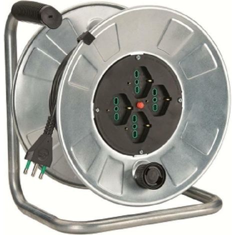 Fanton 14561 GOLIA METAL Avvolgicavo 50 m 3G1,5 mm² 4 prese bipasso 2P+T con disgiuntore colore Zincato (1/2)