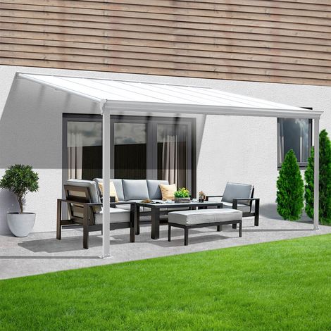 HOME DELUXE - Terrassenüberdachung SOLIS - Weiß, B/T/H: 312 / 320 x 300 / 303 x 278 / 226 cm - inkl. Hohlkammerplatten, Montagematererial I Carport Pavillion Pergola Terrassendach Pergola Überdachung