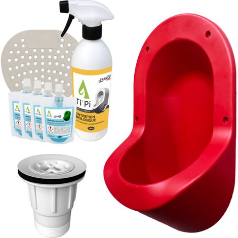 Urinoir sans eau encastrable TI'PI rouge + kit valve parachute + pack entretien