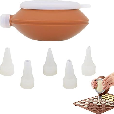 Poche à Douille en Silicone et 5 Douilles de Formes Differentes, Set de Cuisson pour faire Macarons maison, Moule Macarons pour Macaron, Cupcake, Dessert (1/5)