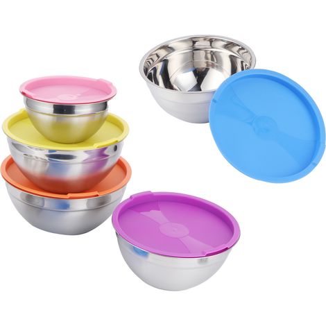 Lot de 5 bols de mélange en acier inoxydable, boîtes de conservation alimentaire avec couvercles, ustensiles de cuisine pour la maison (1/5)