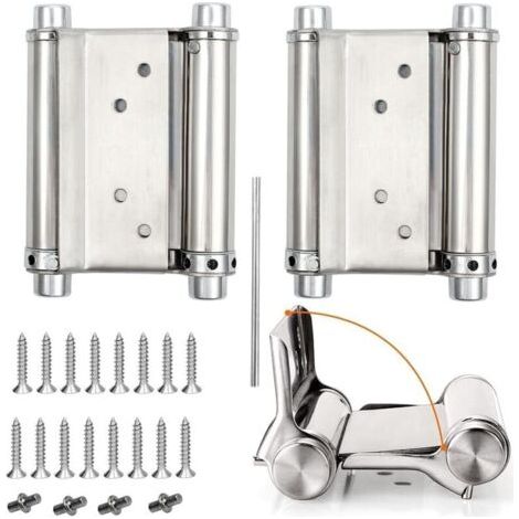 Jeu de 2 Charnières à Ressort Double Action 76mm Acier Inoxydable Capacité 15kg pour Portes Saloon Portes Battantes Portes de Remise Bars avec Vis et Pied de Biche (1/4)