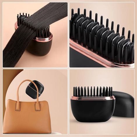 Mini Lisseur Cheveux Sans Fil 2-en-1,Brosse Chauffante Portable Rechargeable 3 Niveaux Température À Lisser Peigne Lissant Antibrûlure Voyage Coiffure Rapide (1/3)