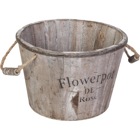 Secchio decorativo in legno di colore marrone, 22x15 cm