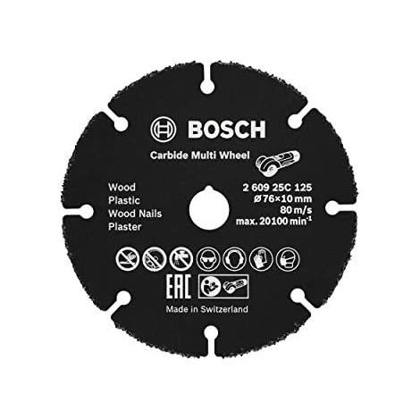 Bosch Professional 260925C125 Disco De Taglio Carburo Multi Ruota Per Legno Con Chiodi, Plastica, Muro a Secco, Tubi di Rame, Ø 76 mm, Diametro Del Foro 10 mm Smerigliatrice Angolare