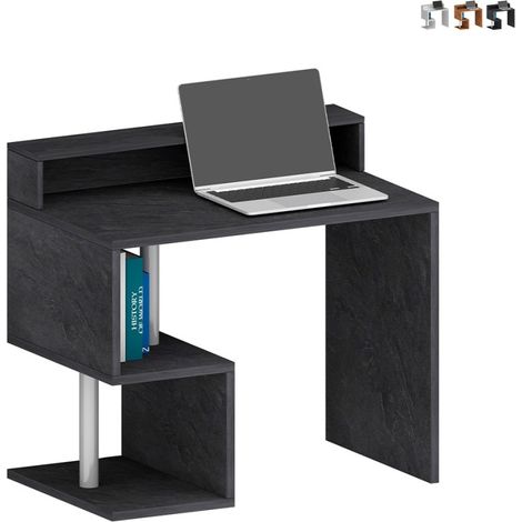 Bureau peu encombrant 100x50x92.5cm avec surélévation Esse 2 Plus - Noir (1/5)