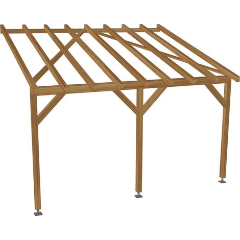 Carport adossé 6x3 – Tuilable pente 30% – Bois massif traité CL3 marron – Sections robustes pour durabilité maximale – Fabrication française – Jardinatoire (1/5)