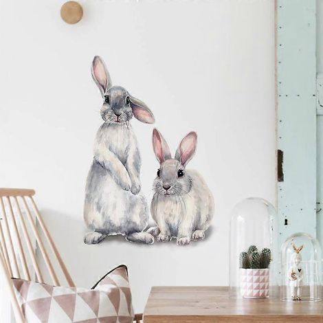 Stickers muraux amovibles en vinyle, lapins mignons en 3D, pour la décoration murale de restaurants, magasins, salons, chambres et autres pièces. (1/5)