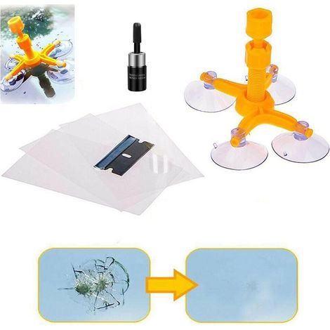 KIT RIPARAZIONE PARABREZZA CREPE SCHEGGE VETRO AUTO RIPARA DANNI VETRO RESINA (1/4)