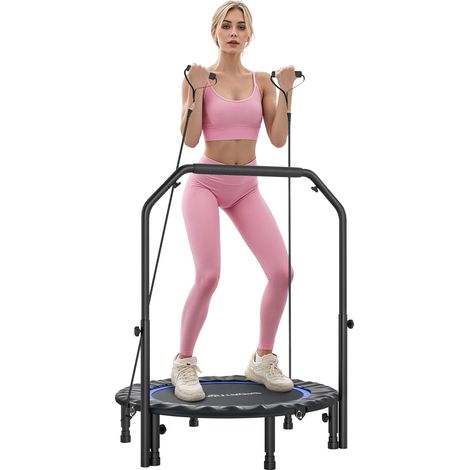 SPORTNOW trampolín de fitness adultos plegable Ø102 cm, con mango ajustable de 4 niveles, para entrenamiento piernas, cuerpo, en hogar, exterior, azul (1/5)