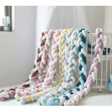 Tour de Lit Bébé Coussin Serpent Coussin Tressé Pare-chocs Velours - 2M - Mixte - Rose - 200cm (1/2)